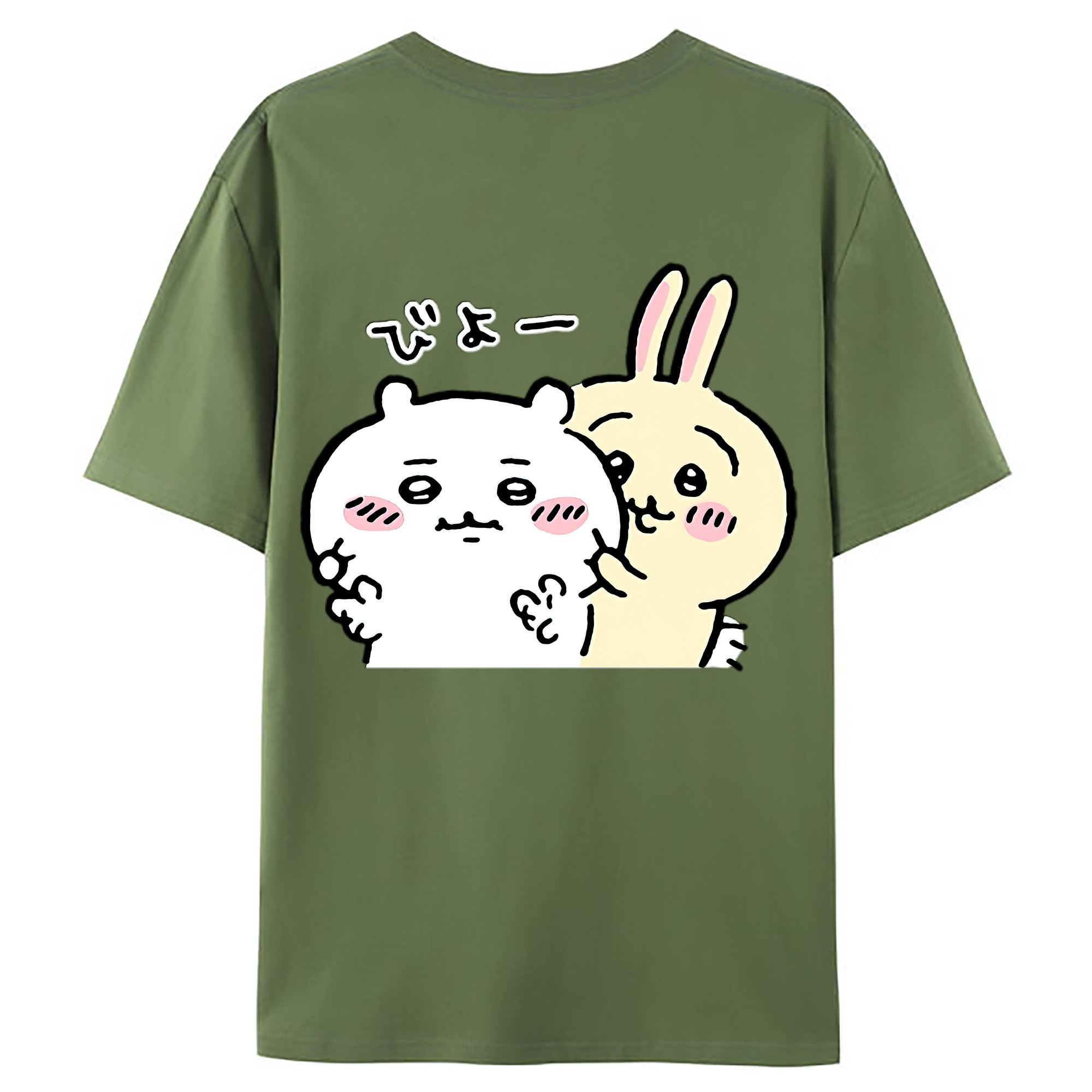 （画像用） ちいかわ うさぎ Chii-kawa usagi 綿100％ メンズ半袖Tシャツ（バックプリント） 通気性